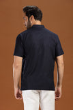 DARK BLUE LINEN COTTON HALF SLEEVES SHORT KURTA