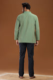 GREEN DOBBY COTTON SHORT KURTA FULL SLEEVES