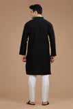 BLACK HANDLOOM COTTON LONG KURTA