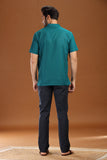 GREEN LINEN COTTON HALF SLEEVES SHORT KURTA