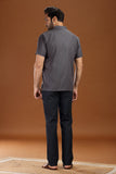 GREY LINEN COTTON HALF SLEEVES SHORT KURTA