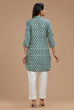 BLOCKPRINT COTTON KURTI WITH ROLL UP SLEEVES