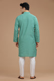 GREEN COTTON DOBBY LONG KURTA