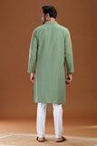 GREEN COTTON DOBBY LONG KURTA