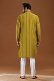MUSTARD GREEN COTTON DOBBY LONG KURTA
