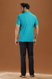 BLUE LINEN COTTON HALF SLEEVES SHORT KURTA