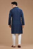 BLUE COTTON DOBBY LONG KURTA