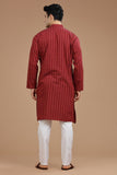 RED COTTON DOBBY LONG KURTA