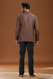 BROWN LINEN COTTON FULL SLEEVES SHORT KURTA