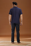 BLUE DOBBY COTTON SHORT KURTA HALF SLEEVES