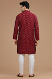 MAROON IKAT FINE COUNT COTTON LONG KURTA