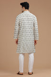 WHITE IKAT FINE COUNT LONG KURTA