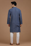 BLUE COTTON DOBBY LONG KURTA