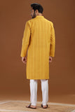 YELLOW COTTON DOBBY LONG KURTA
