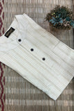 BEIGE SELF STRIPES COTTON SHORT KURTA HALF SLEEVES