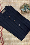 BLACK SELF STRIPES COTTON SHORT KURTA HALF SLEEVES