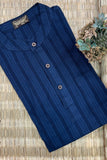 BLUE SELF STRIPES COTTON SHORT KURTA HALF SLEEVES