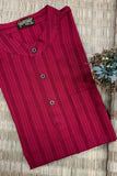 MAROON SELF STRIPES COTTON SHORT KURTA HALF SLEEVES
