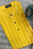 YELLOW SELF STRIPES COTTON SHORT KURTA FULL SLEEVES