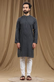 BLACK COTTON DOBBY LONG KURTA