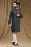 BLACK COTTON DOBBY LONG KURTA