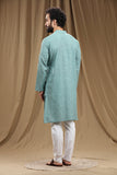 TURQUOISE COTTON KANTHA LONG KURTA