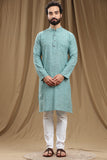 TURQUOISE COTTON KANTHA LONG KURTA