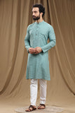 TURQUOISE COTTON KANTHA LONG KURTA