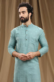 TURQUOISE COTTON KANTHA LONG KURTA