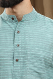 TURQUOISE COTTON KANTHA LONG KURTA