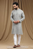 GREY COTTON KANTHA LONG KURTA