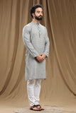 GREY COTTON KANTHA LONG KURTA