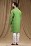 GREEN COTTON DOBBY LONG KURTA