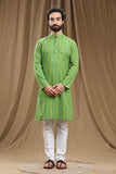 GREEN COTTON DOBBY LONG KURTA