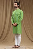 GREEN COTTON DOBBY LONG KURTA