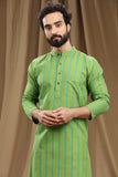 GREEN COTTON DOBBY LONG KURTA