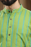 GREEN COTTON DOBBY LONG KURTA