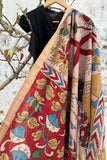 Srikalahasti Pen Work Kalamkari Chanderi Silk Handpainted Zari Border Dupatta with Tassels