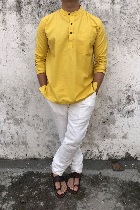 COTTON SLUB YELLOW SHORT KURTA