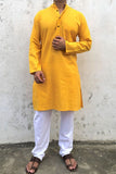 COTTON HANDLOOM YELLOW PLAIN LONG KURTA