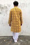 COTTON YELLOW AJRAK KANTHA LONG KURTA