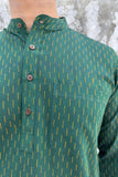 GREEN COTTON KANTHA LONG KURTA