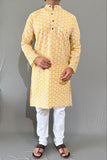 COTTON YELLOW HANDBLOCK LONG KURTA