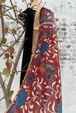 Srikalahasti Pen Work Kalamkari Chanderi Silk Handpainted Zari Border Dupatta with Tassels