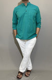 TURQUOISE COTTON PLAIN SHORT KURTA