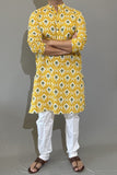 COTTON YELLOW HANDBLOCK LONG KURTA