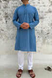 SKY BLUE COTTON KANTHA LONG KURTA