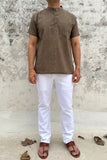 BROWN COTTON DOBBY SHORT KURTA