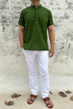 GREEN COTTON DOBBY SHORT KURTA