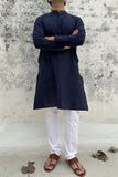 NAVY BLUE COTTON KANTHA LONG KURTA